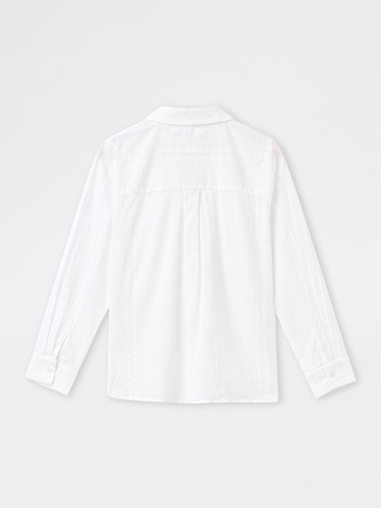 Gia White Floral Embroidered Cotton Shirt