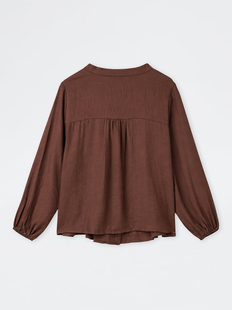 Gia Dark Brown Pintuck-Detail Blouse