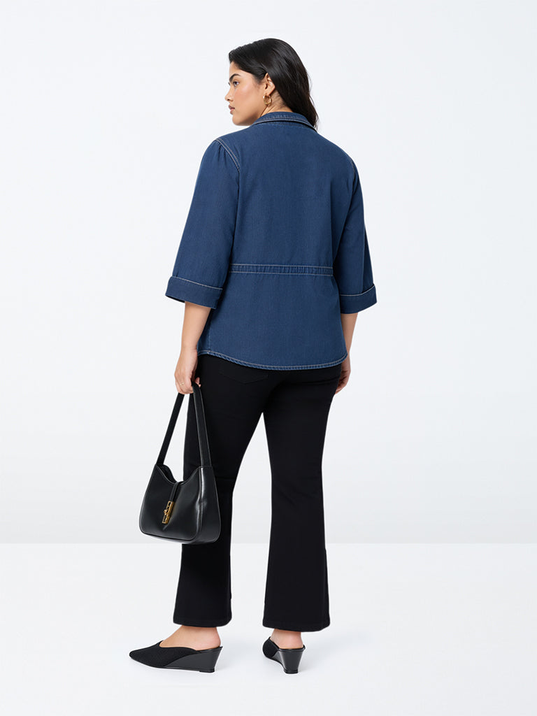 Gia Dark Blue Tie-Up Denim Blouse