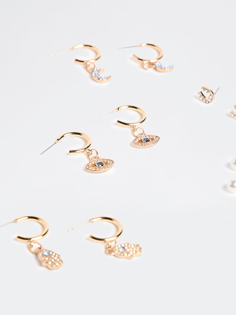 Westside Accessories Gold Multi-Design Stud and Hoop Earrings - Pack of 6