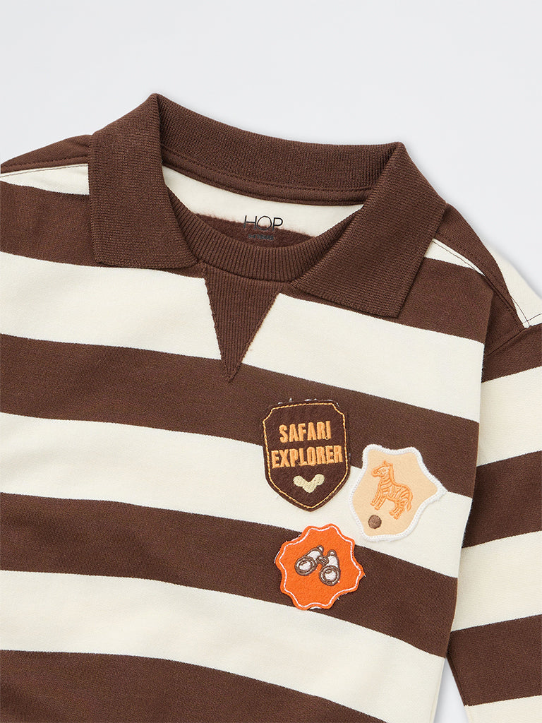 HOP Kids Boys Brown Stripe Pattern Cotton Sweatshirt