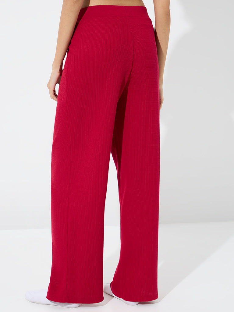 Superstar Red Rib-Textured High-Rise Pants