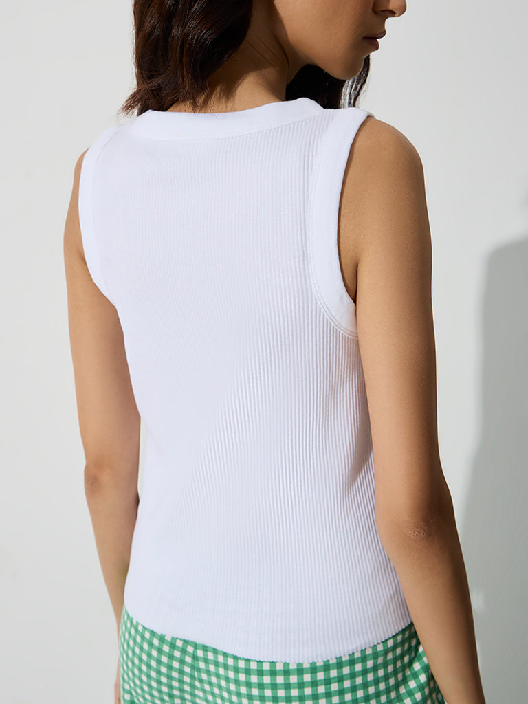 Superstar White Ribbed Cotton-Blend Tank Top