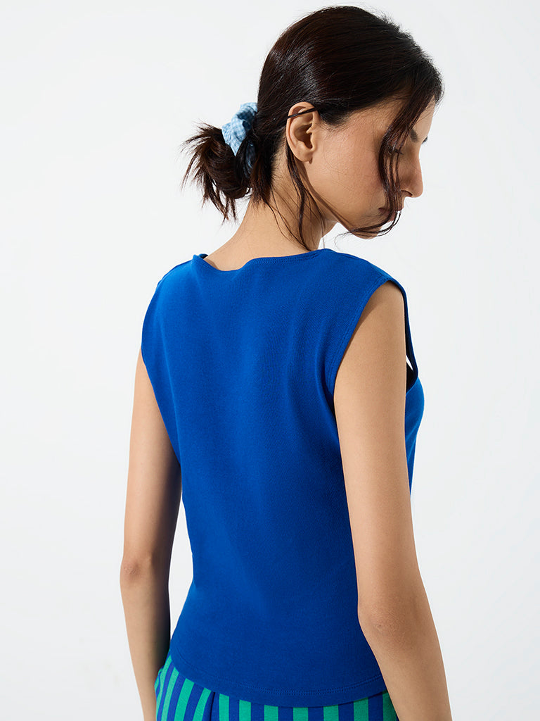 Superstar Blue Solid Cotton-Blend Tank Top