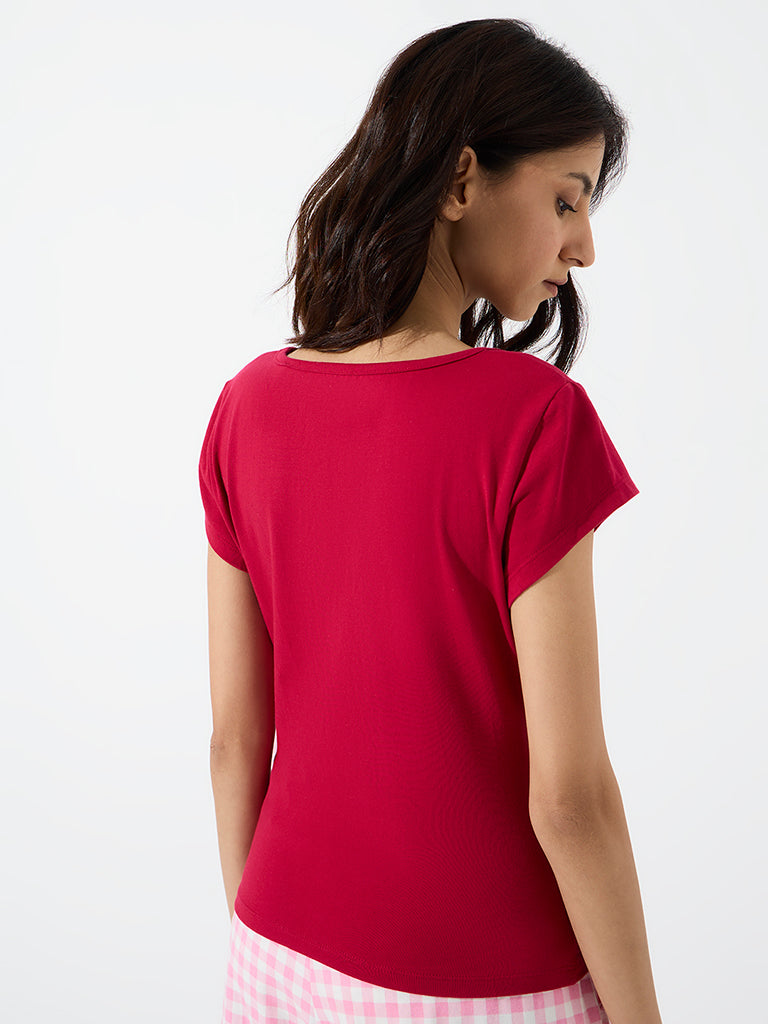 Superstar Red Solid Cotton-Blend Tank Top