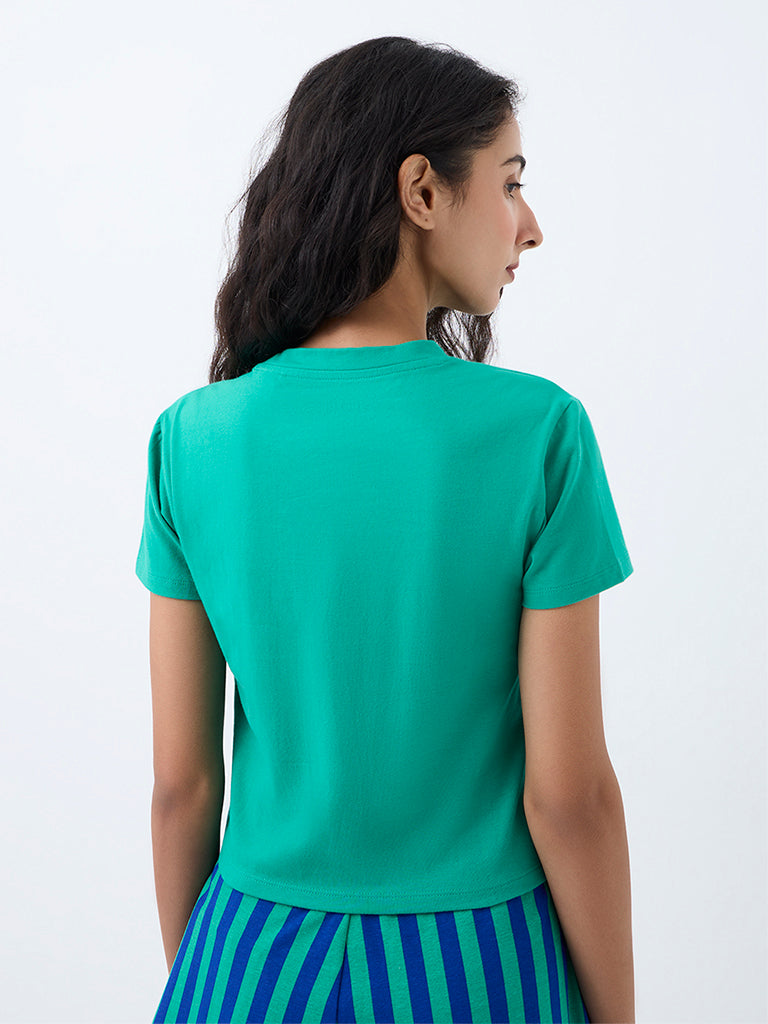 Superstar Green Text Printed Cotton T-Shirt