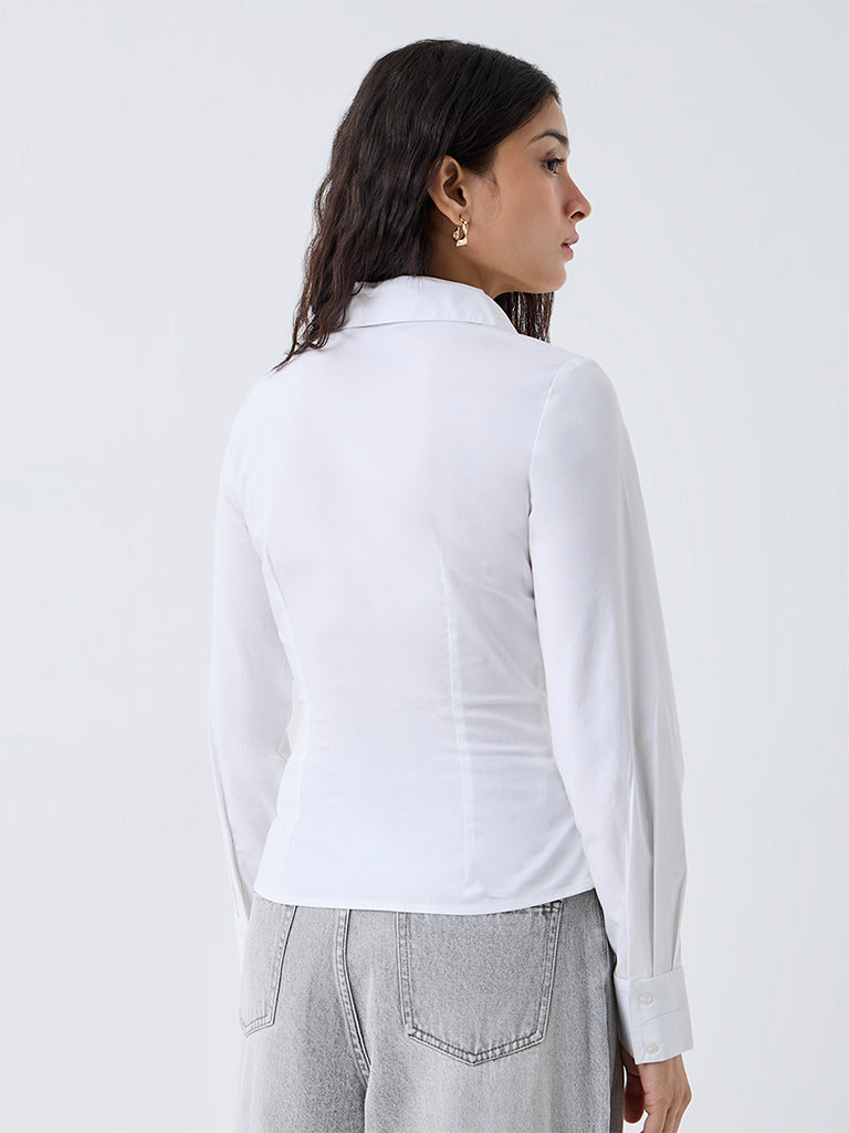 Nuon White Solid Cotton Shirt