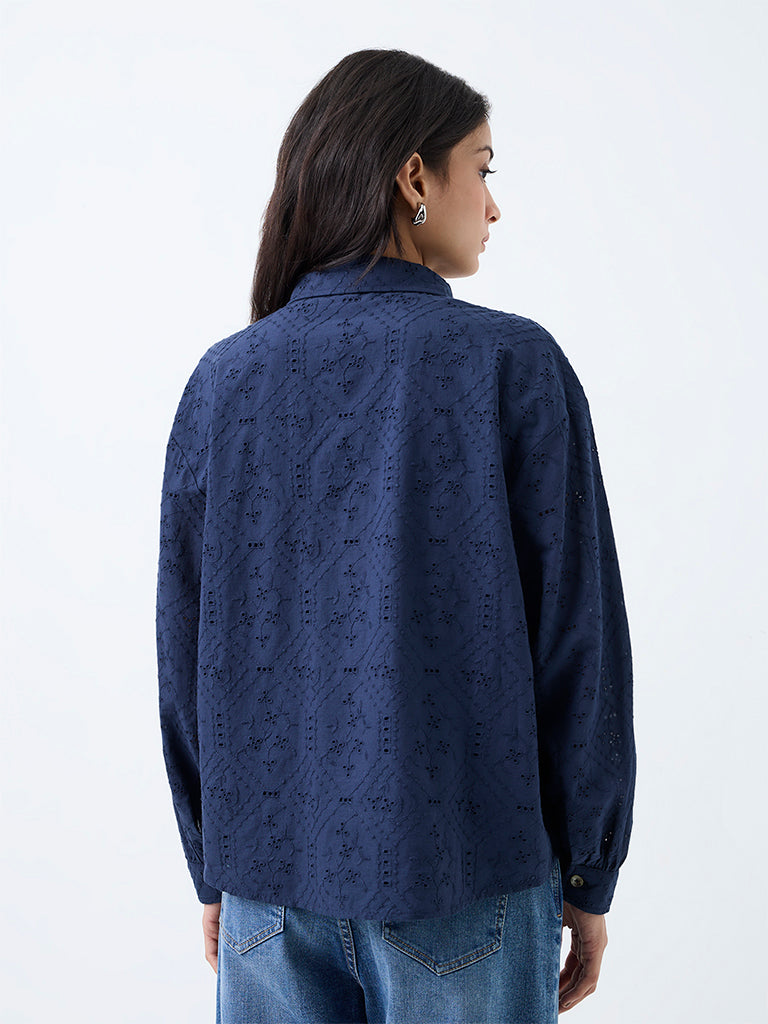 LOV Navy Broderie Anglaise Cotton Shirt