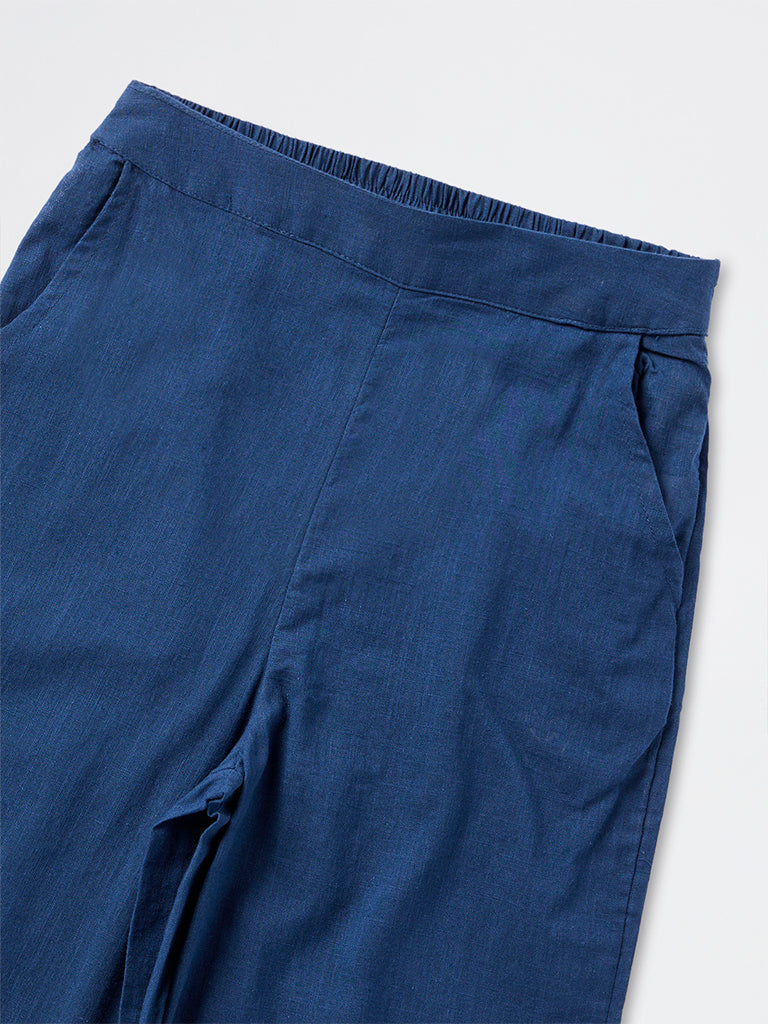 Utsa Kids Girls Dark Blue Solid Cotton Ethnic Pants - (8-14 yrs)