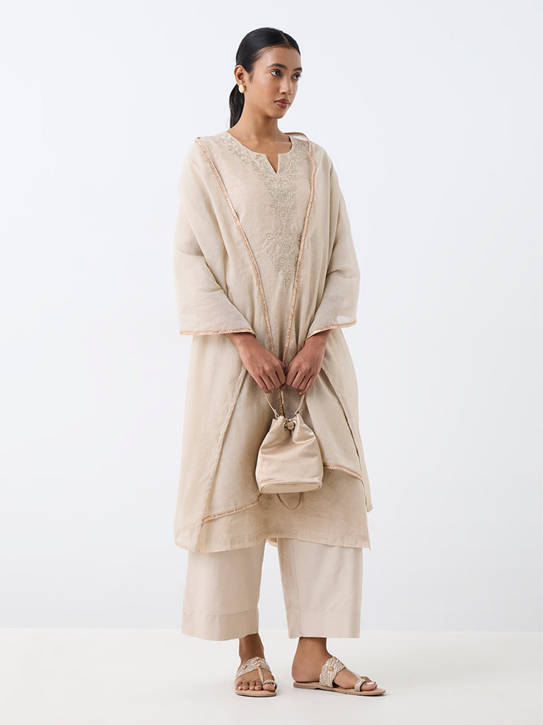 Zuba Light Beige Embellished Dupatta