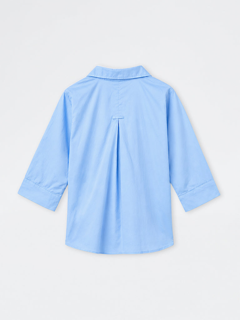 Gia Blue Floral Embroidered Cotton Blouse