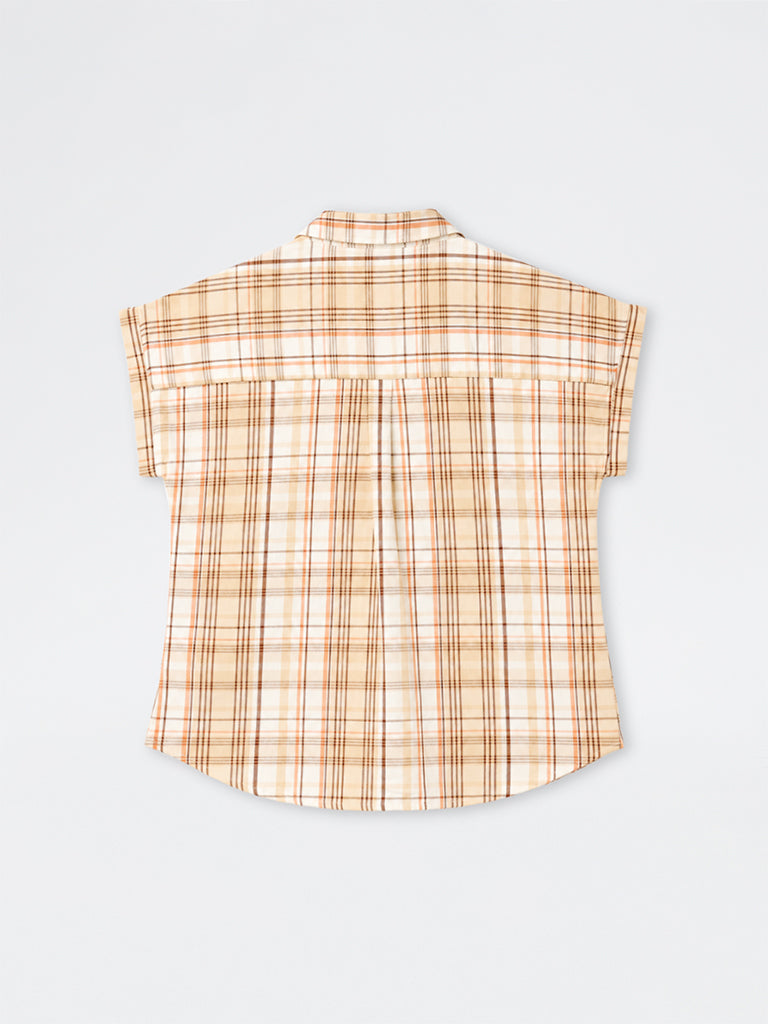 Gia Beige Plaid Checkered Cotton Shirt