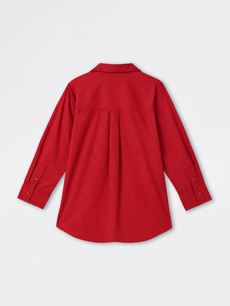 Gia Red Solid Cotton Blouse