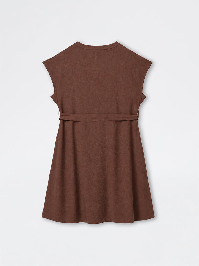 Gia Brown Solid A-Line Dress with Belt