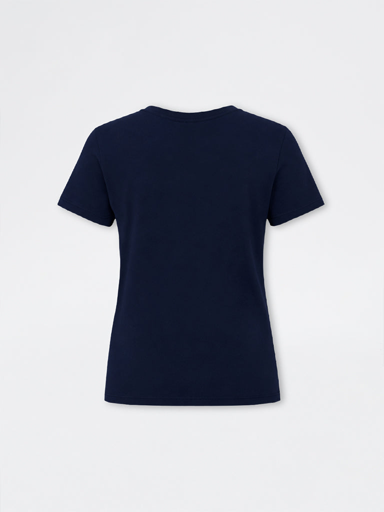 Gia Navy Floral Printed Cotton T-Shirt