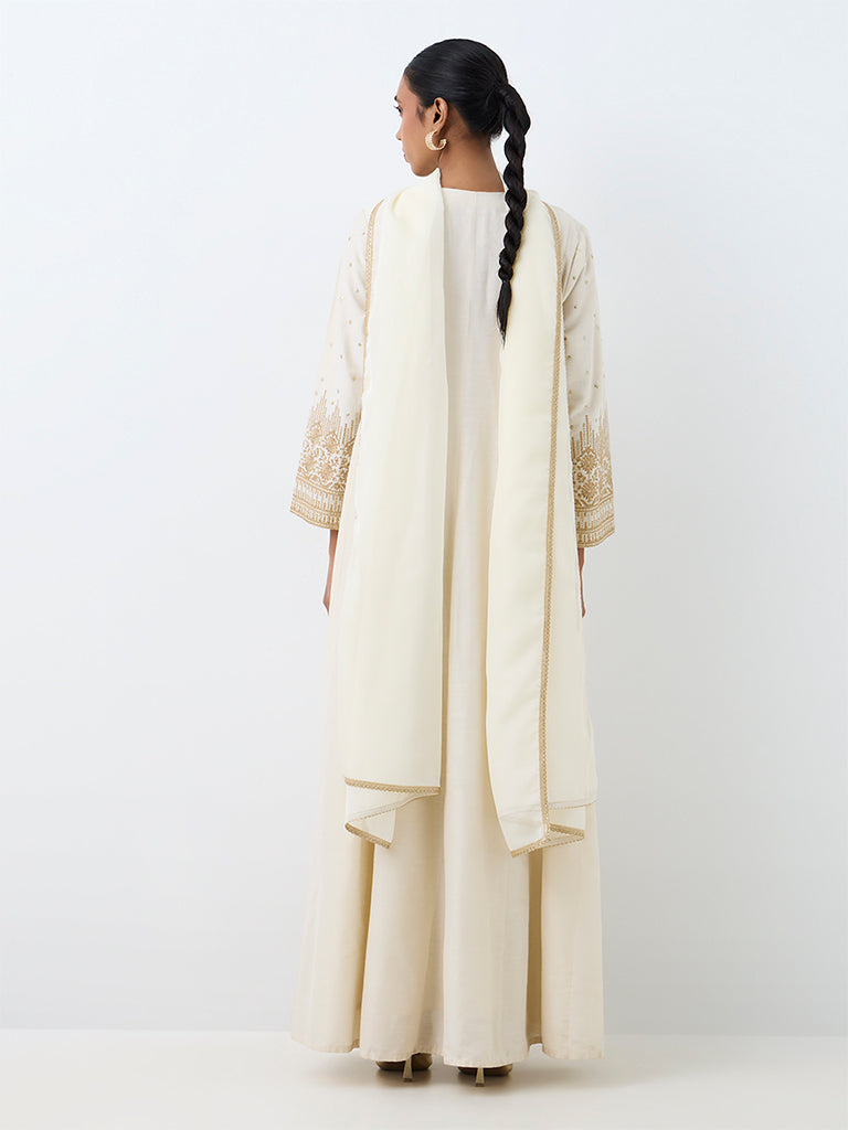 Vark Ivory Floral Embroidered Anarkali Set
