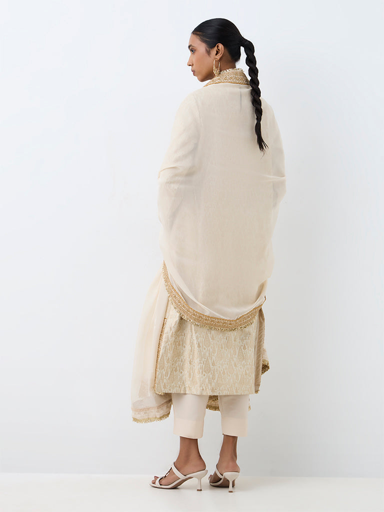 Vark Ivory Jaquard Straight Ethnic Set