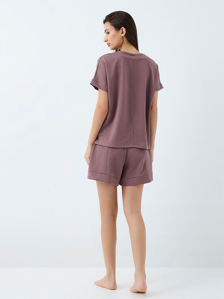 Wunderlove Mauve Solid High-Rise Shorts