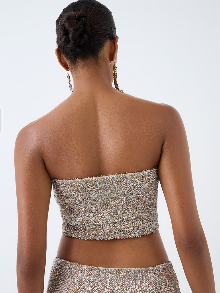 Vark Light Gold Sequin Embellished Tube Top