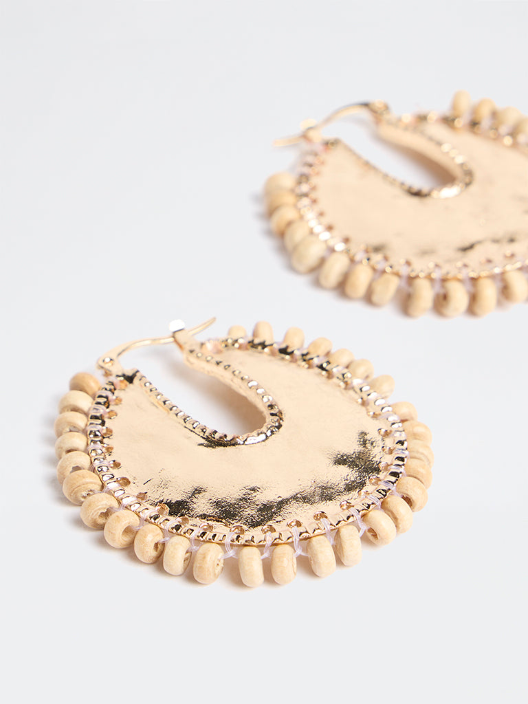 Westside Accessories Gold Beaded Metal-Hoop Earrings
