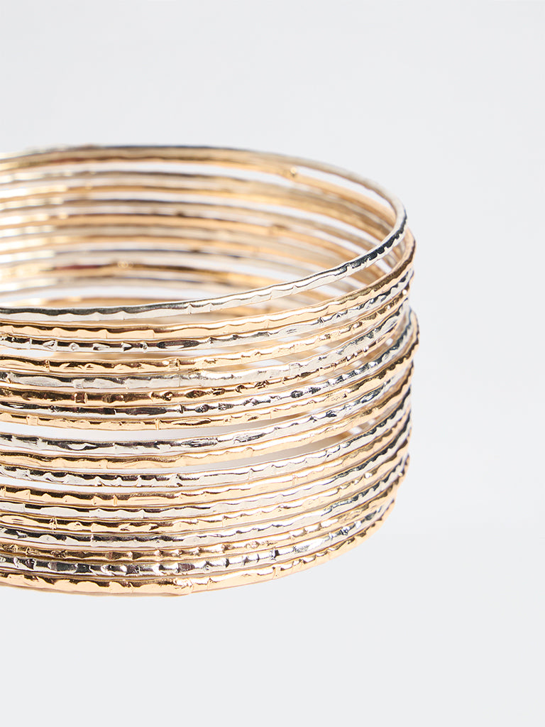 Westside Accessories Gold Textured Thin Bangles - Pack of 18