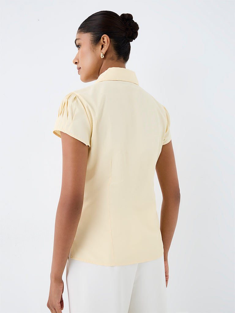 Wardrobe Yellow Solid Cotton-Blend Shirt