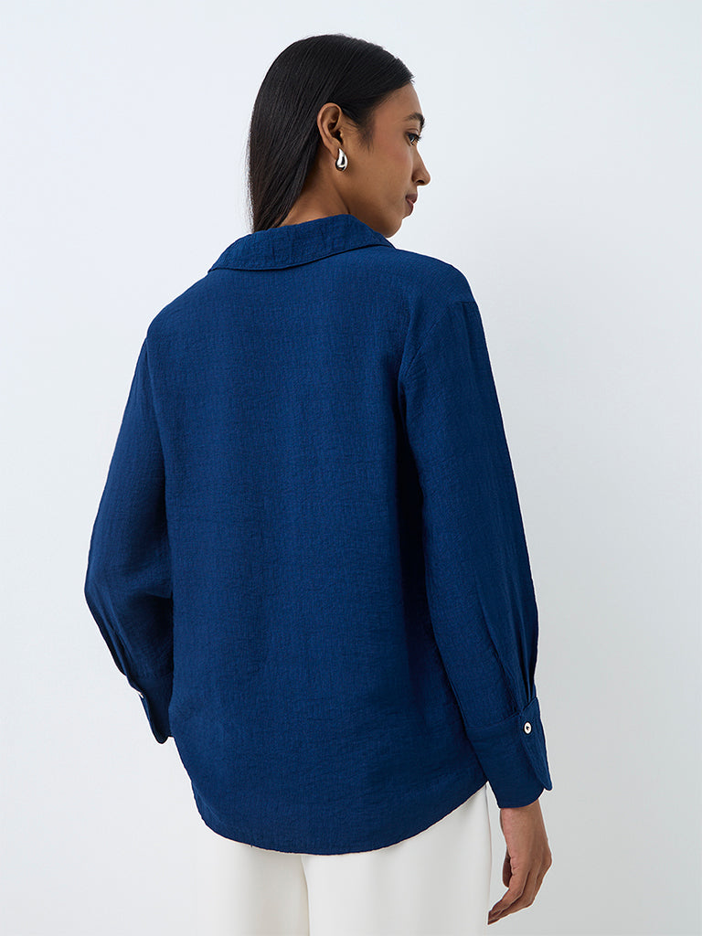 Wardrobe Dark Blue Textured Shirt