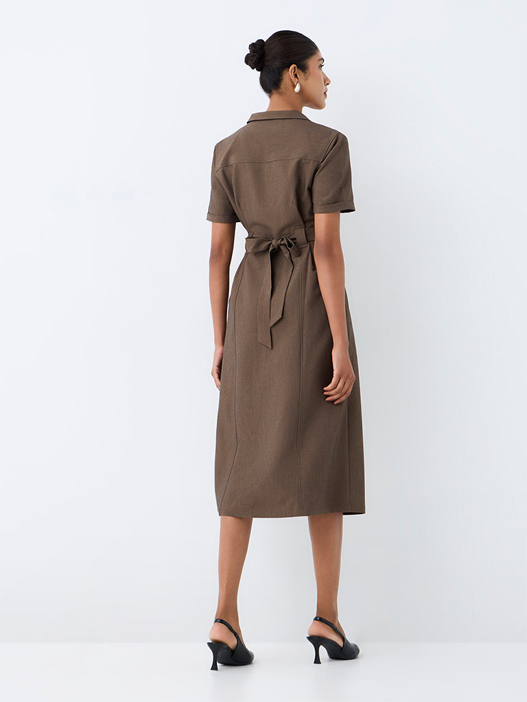Wardrobe Dark Taupe Shirt Dress with Belt