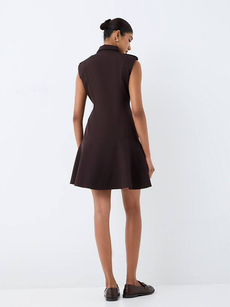Wardrobe Dark Brown Metal Detailed Shirt Dress