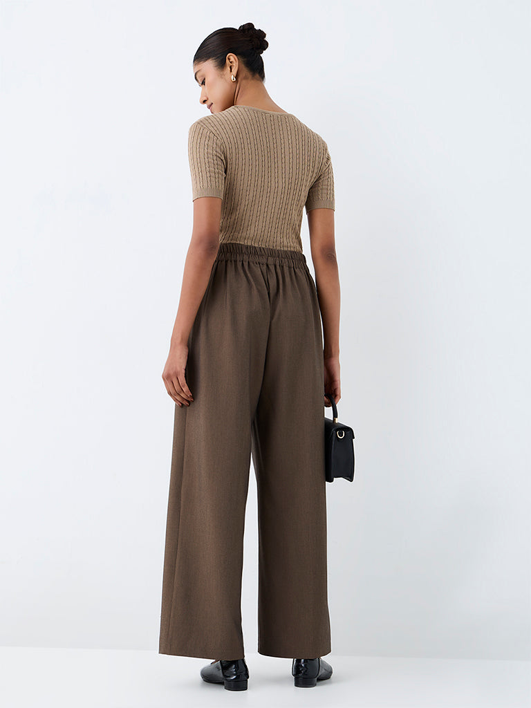 Wardrobe Dark Taupe Wide-Leg High-Rise Trousers
