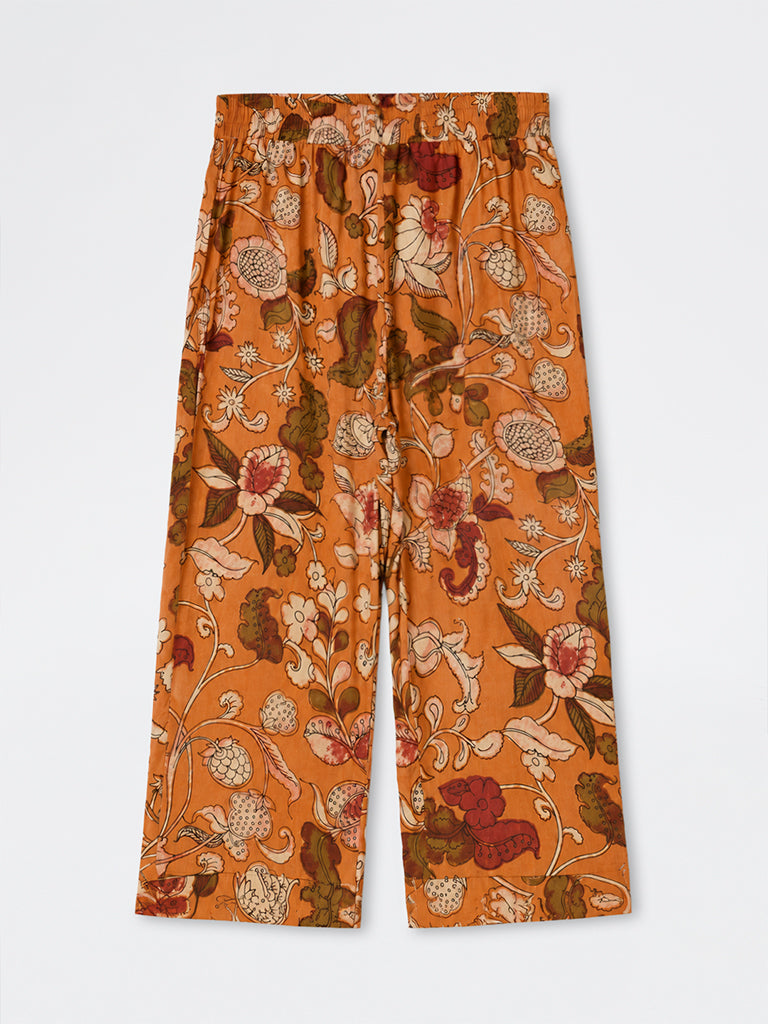 Diza Orange Floral Printed Pants