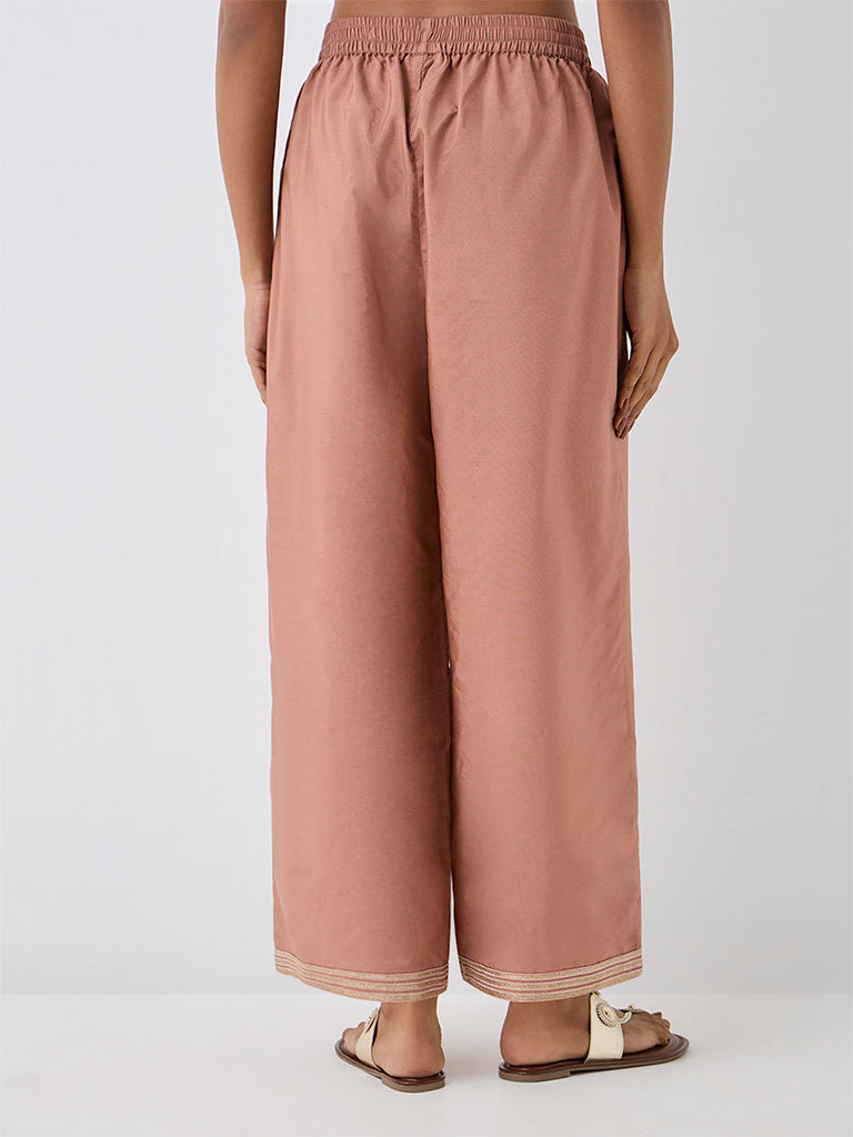 Zuba Dusty Pink Striped-Hem Pants