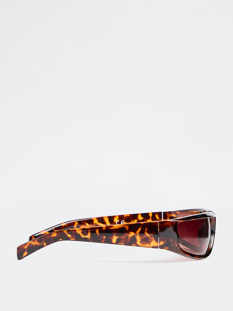 Westside Accessories Brown Animal Printed Rectangular Sunglasses - Comes with a Pouch and Cleaning Cloth