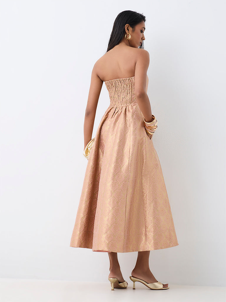 Vark Dusty Pink Brocade Tube Dress with Straps