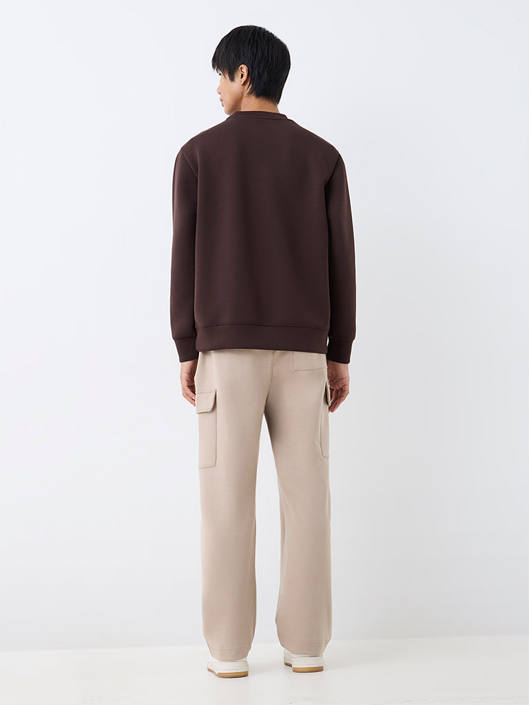 Nuoflexx Light Taupe Cargo-Style Relaxed-Fit Mid-Rise Track Pants