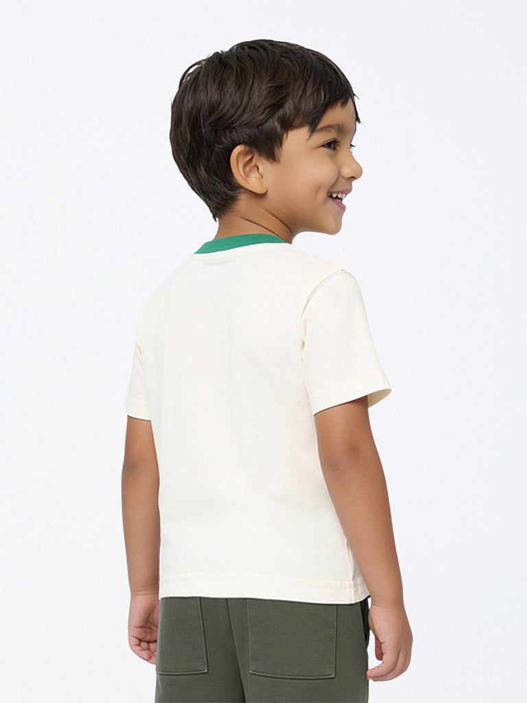 HOP Kids Boys Off-White Numerical Design Cotton T-Shirt