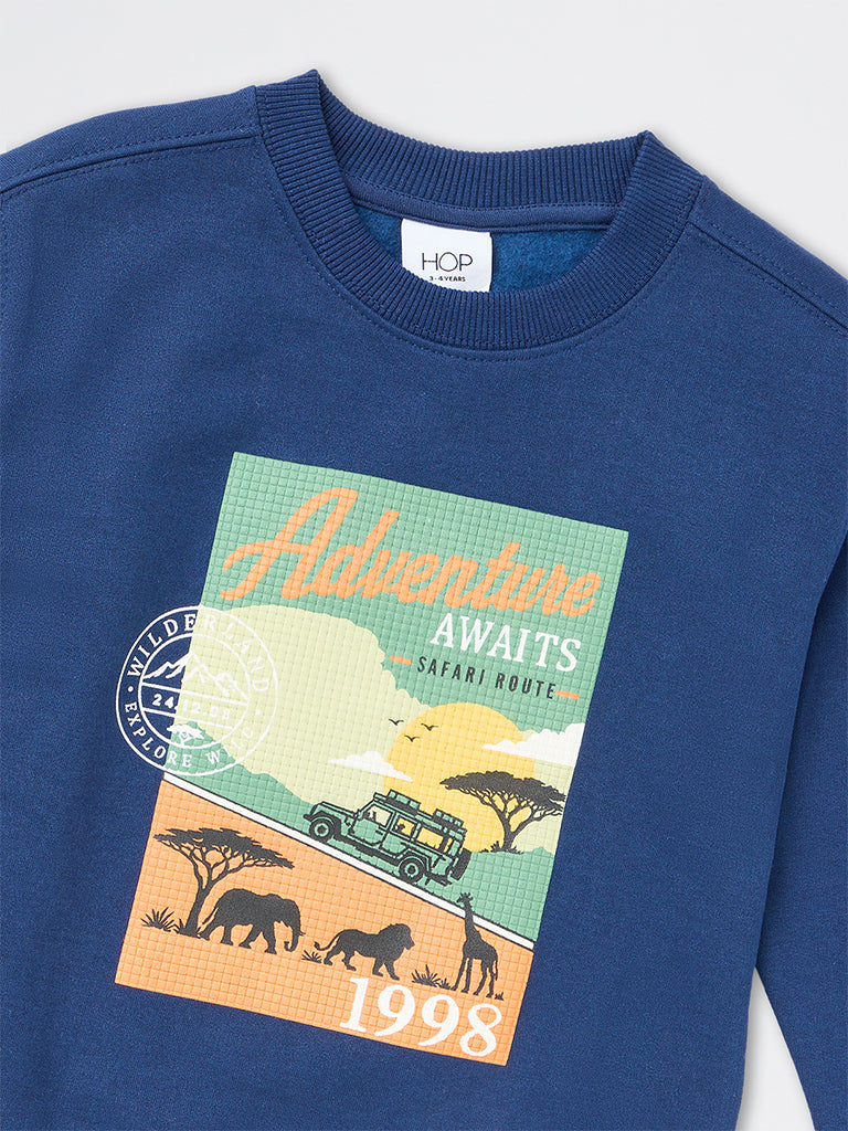 HOP Kids Boys Navy Safari-Theme Cotton-Blend Sweatshirt