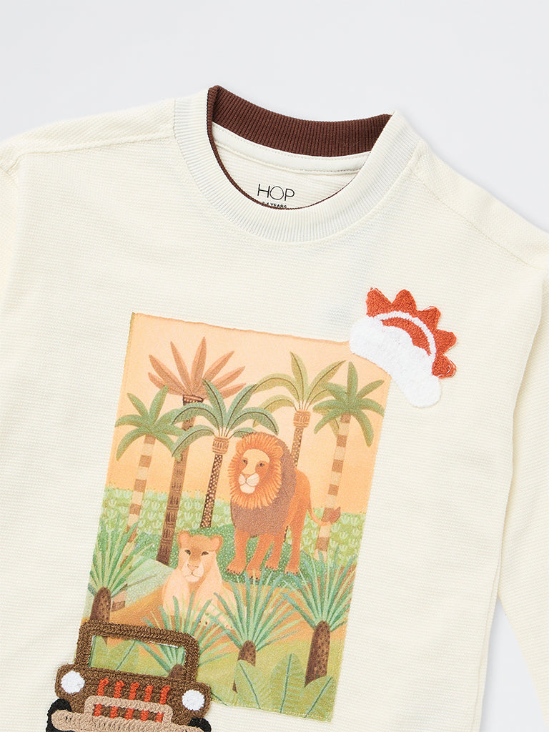 HOP Kids Boys Off-White Safari-Theme Cotton T-Shirt