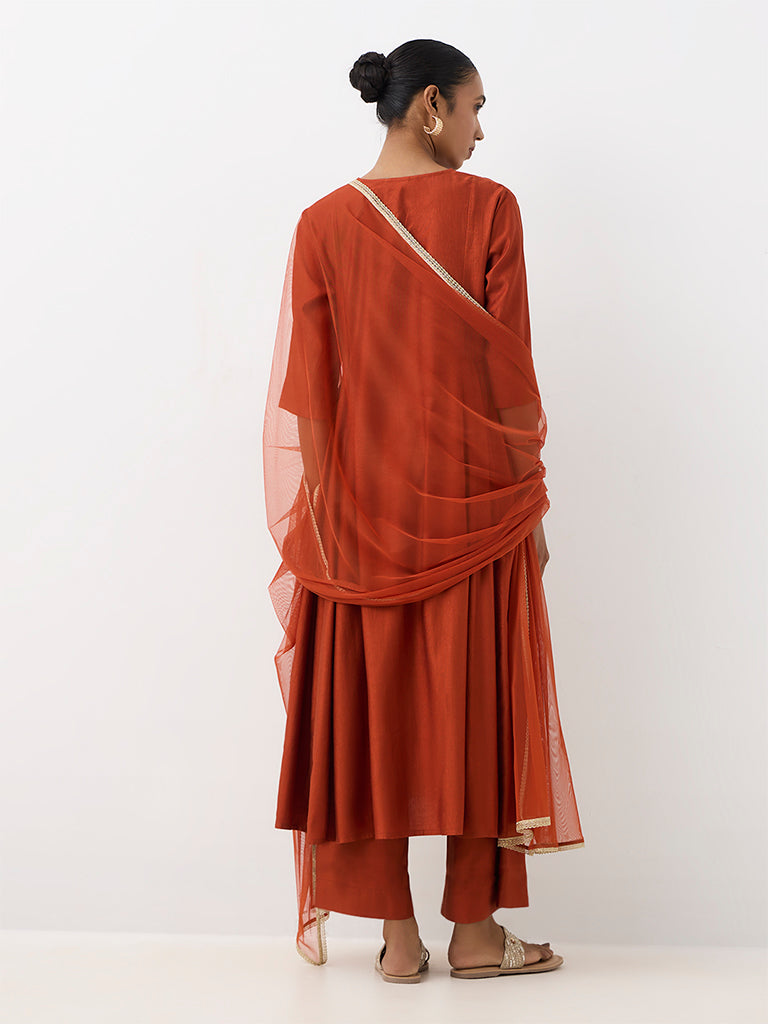 Vark Rust Embroidered Anarkali Ethnic Set
