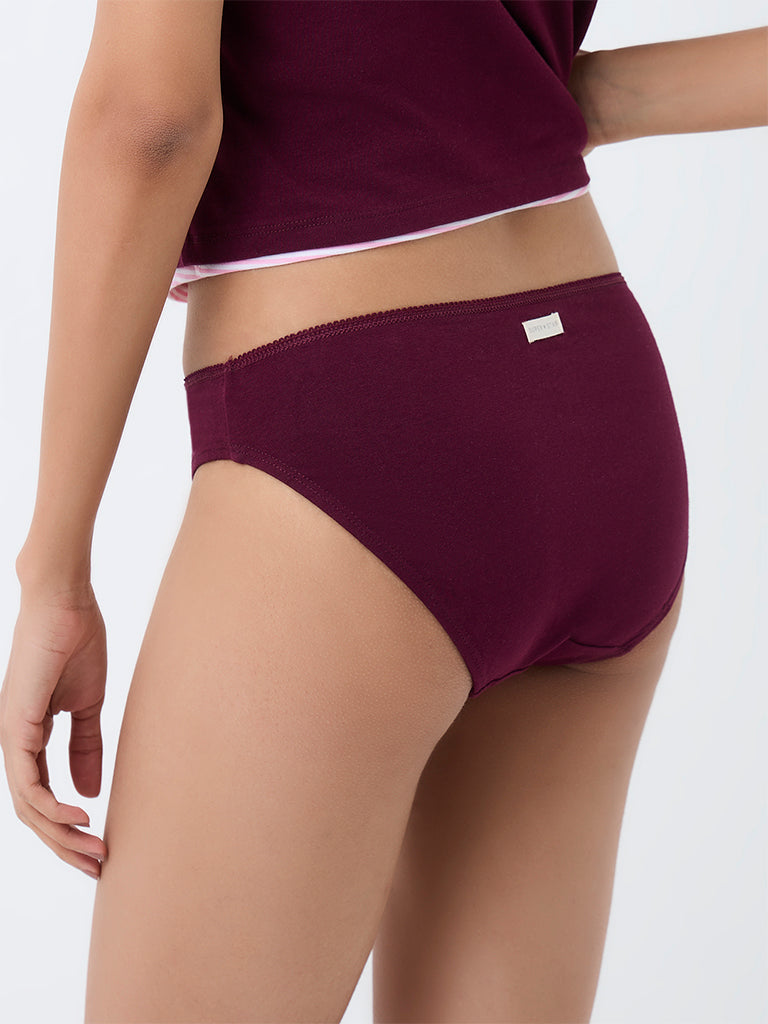 Superstar Wine Cotton-Blend Bikini Briefs - Pack of 2