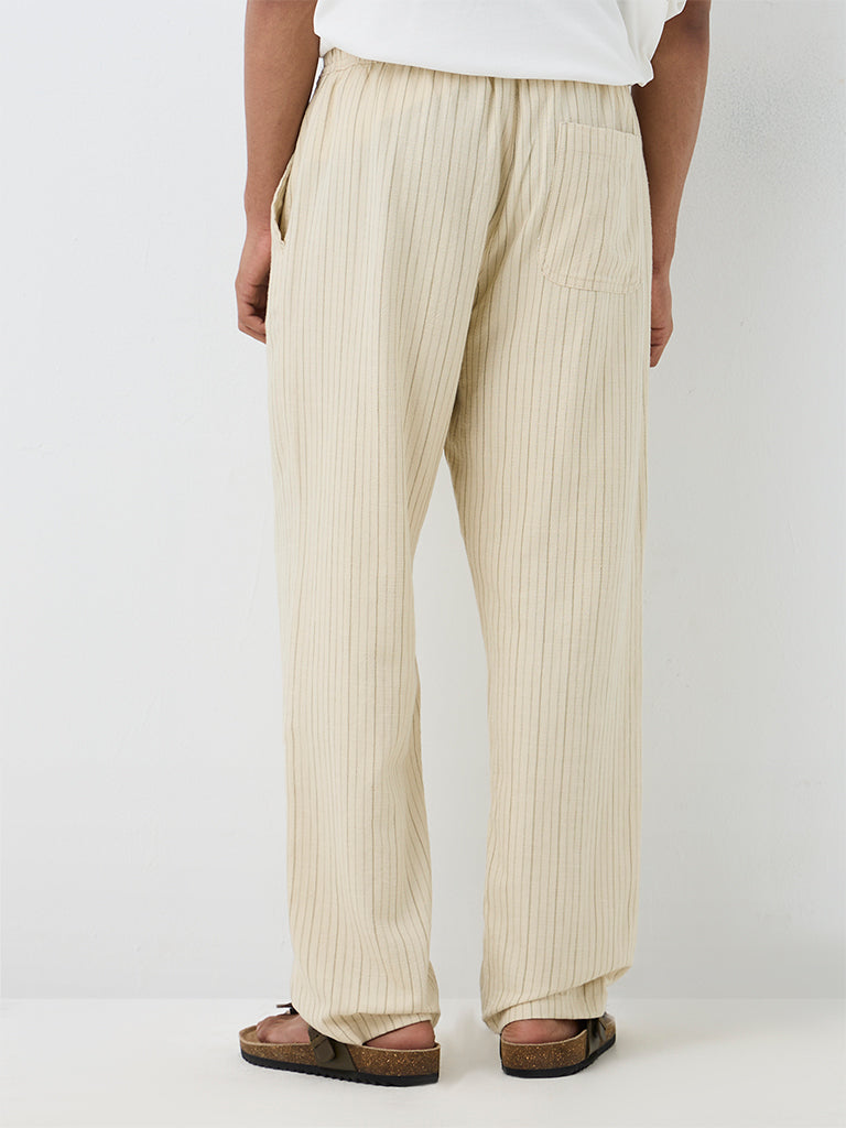 ETA Beige Striped Relaxed-Fit Cotton Chinos