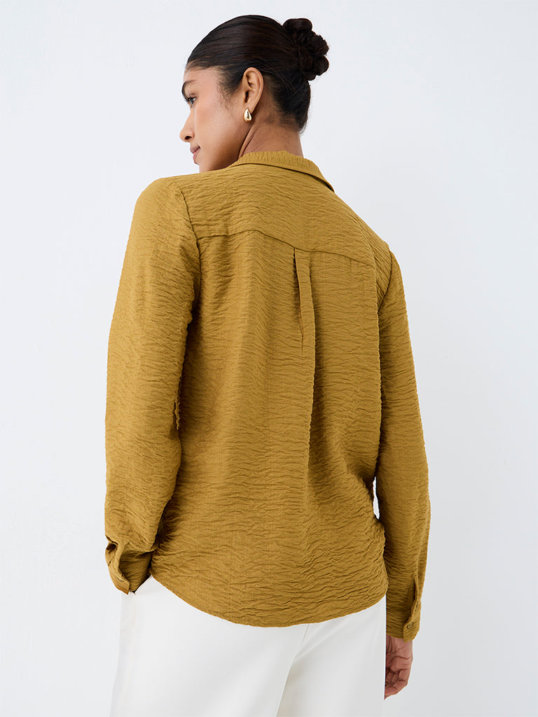Wardrobe Mustard Crinkle-Textured Shirt