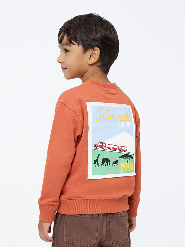HOP Kids Boys Orange Safari-Theme Cotton-Blend Sweatshirt