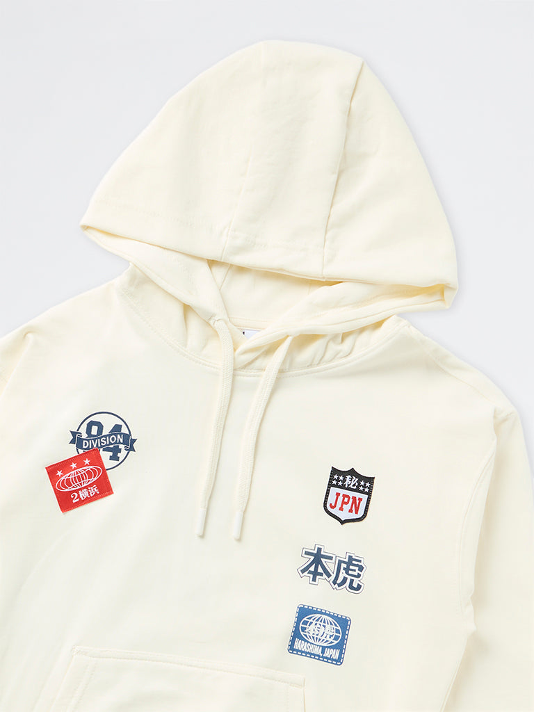 Boys Cream Patchwork-Detail Cotton-Blend Hooded Sweatshirt