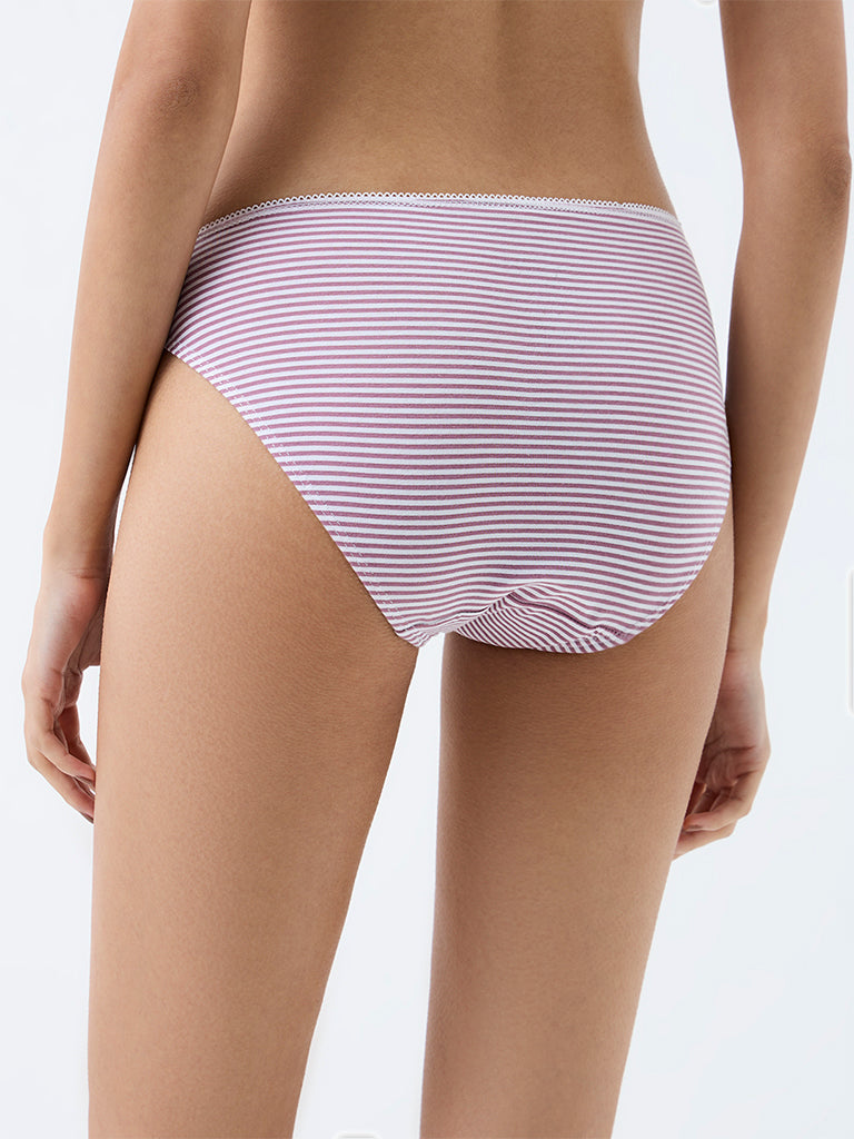 Superstar Mauve Striped Cotton-Blend Bikini Briefs - Pack of 2