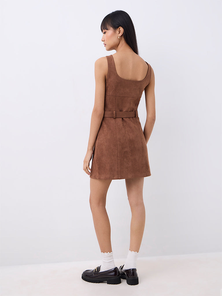 Nuon Brown Suede A-Line Dress with Belt