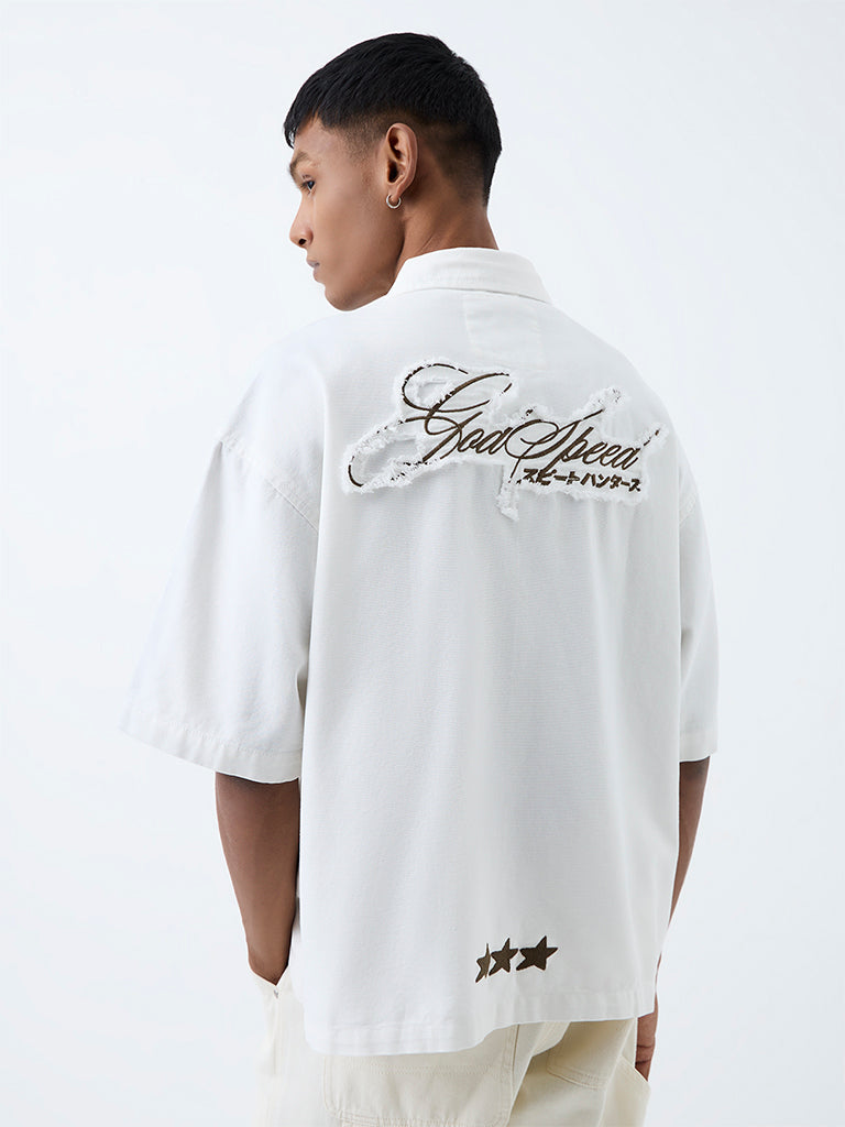 Nuon White Printed Relaxed-Fit Shirt