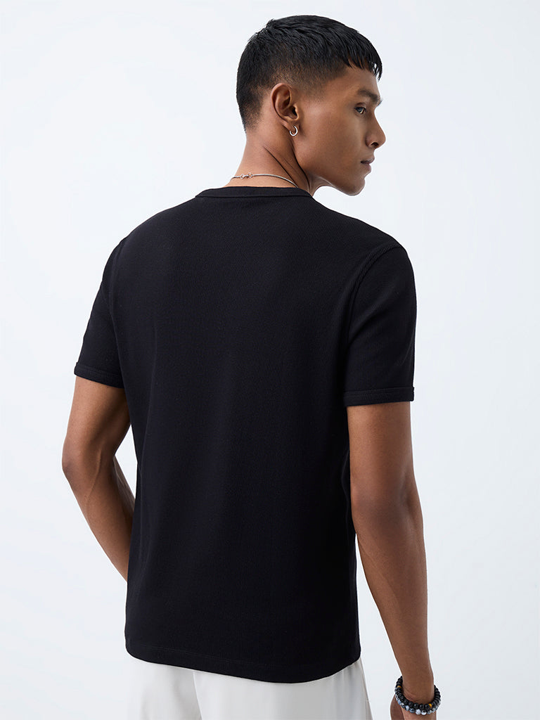 Nuon Black Ribbed-Textured Slim-Fit Cotton-Blend T-Shirt