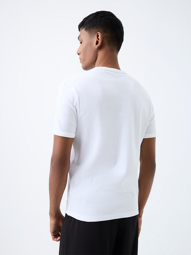 Nuon White Ribbed-Textured Slim-Fit Cotton-Blend T-Shirt