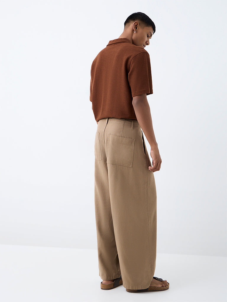 ETA Taupe Pleated Relaxed-Fit Mid-Rise Trousers
